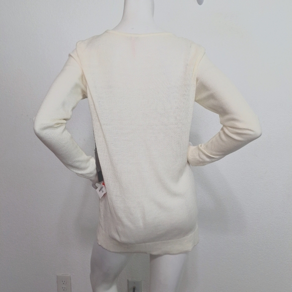 Poof Apparel NEW Cream Coquette Feminine Criss Cross Strappy Tunic Sweater Sz. M - Picture 7 of 12